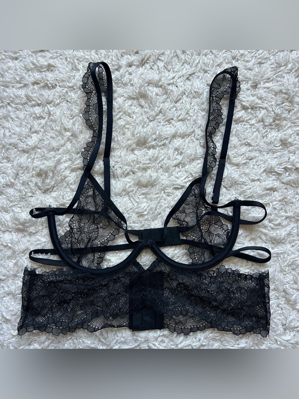 NWOT Bare Necessities black strappy lace longline cutout bralette bra lingerie